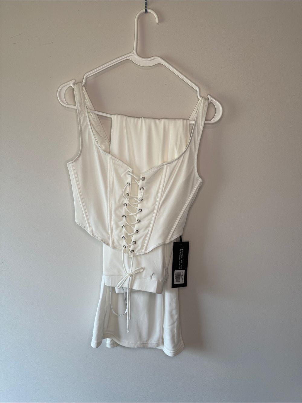 White Fox Boutique White Lace-Up Bustier Tank & Pants